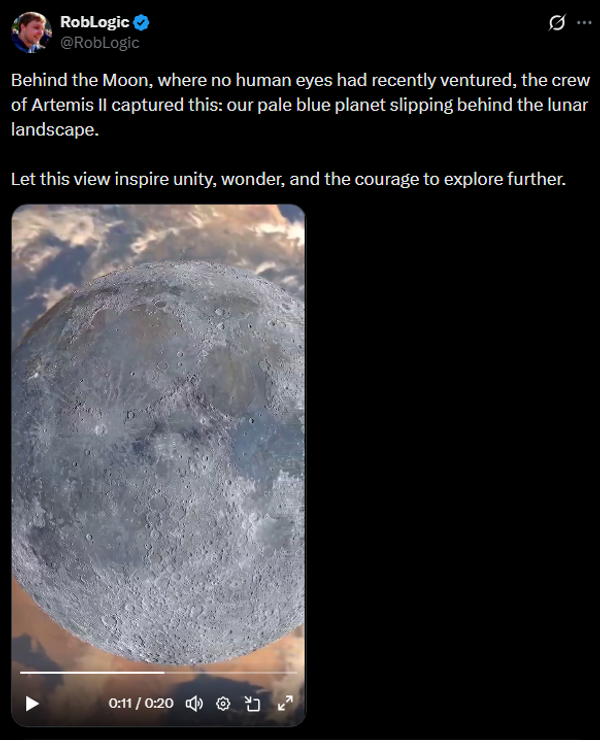 Screenshot of X post of a video showing the moon in front of a gargantuan Earth. Post read: