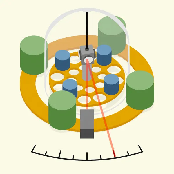 A GIF of a torsion balance moving