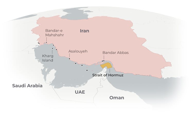 Major Iranian oil ports, terminals and refineries