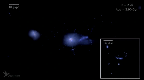 Purple patches swirling and moving in a dark sky.