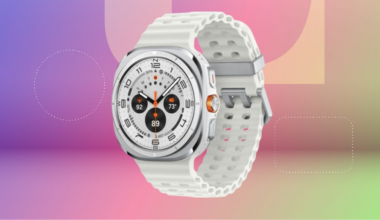 Samsung Galaxy Watch Ultra on green/blue gradient background