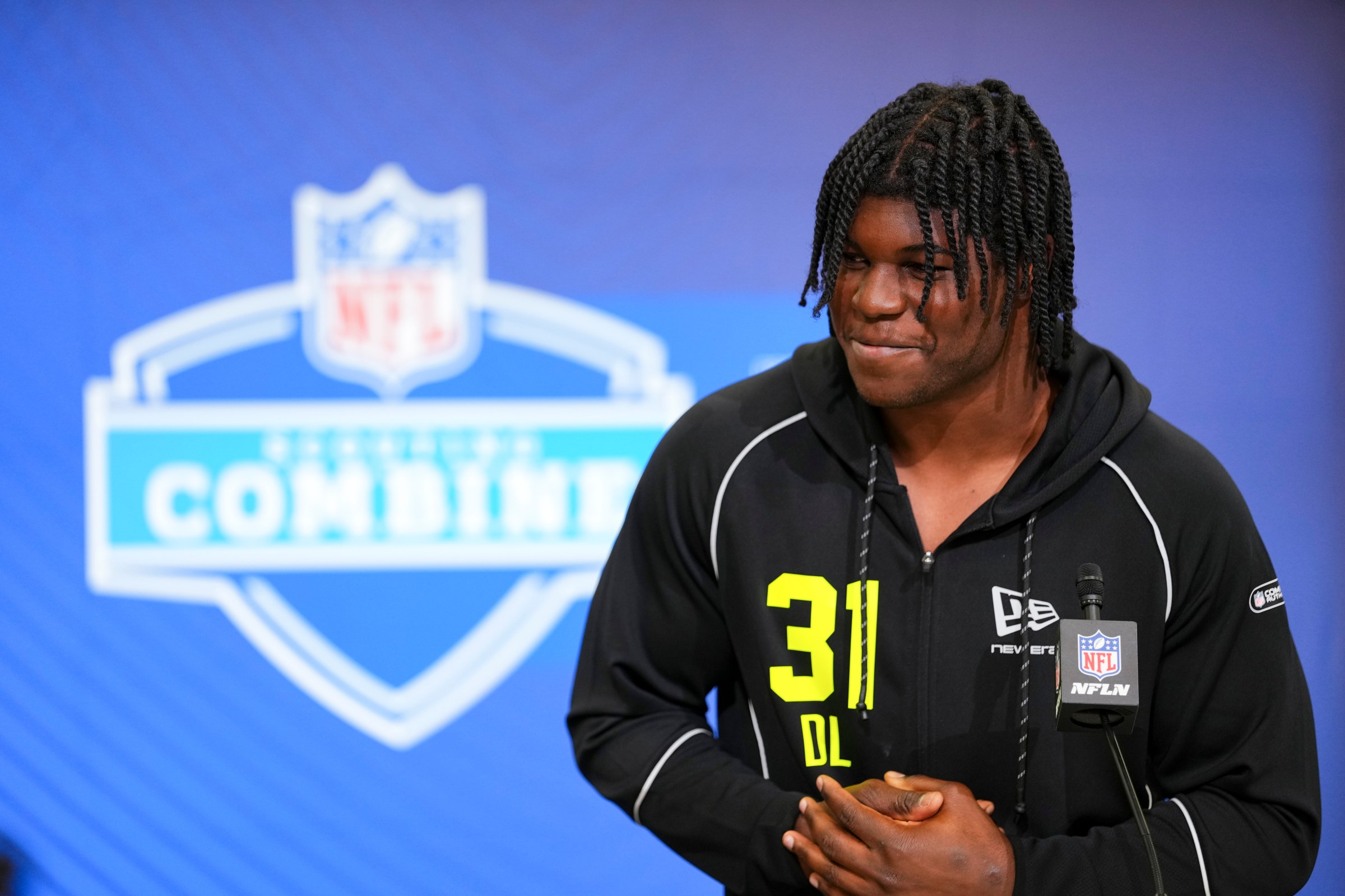 INDIANAPOLIS, IN - FEBRUARY 25: David Bailey #DL31 of Texas Tech speaks during a press conference at the 2026 NFL Scouting Combine on February 25, 2026 in Indianapolis, Indiana. (Photo by Cooper Neill/Getty Images)