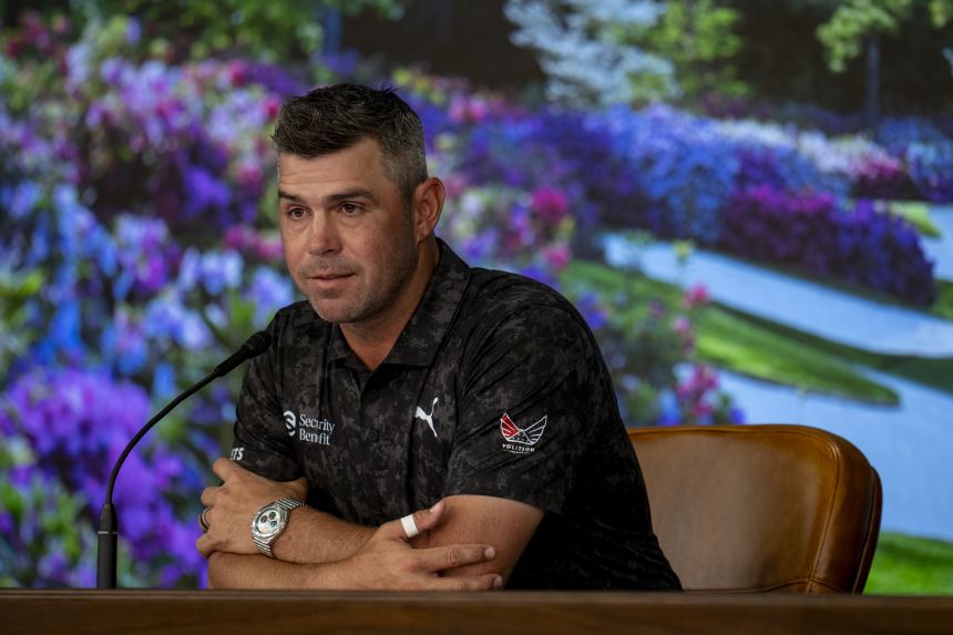 Gary Woodland speaks to the media after his practice round Tuesday.