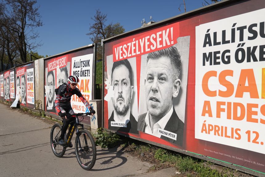 The streets of Budapest and other cities have been plastered with posters denigrating Magyar and Ukrainian President Volodymyr Zelensky.