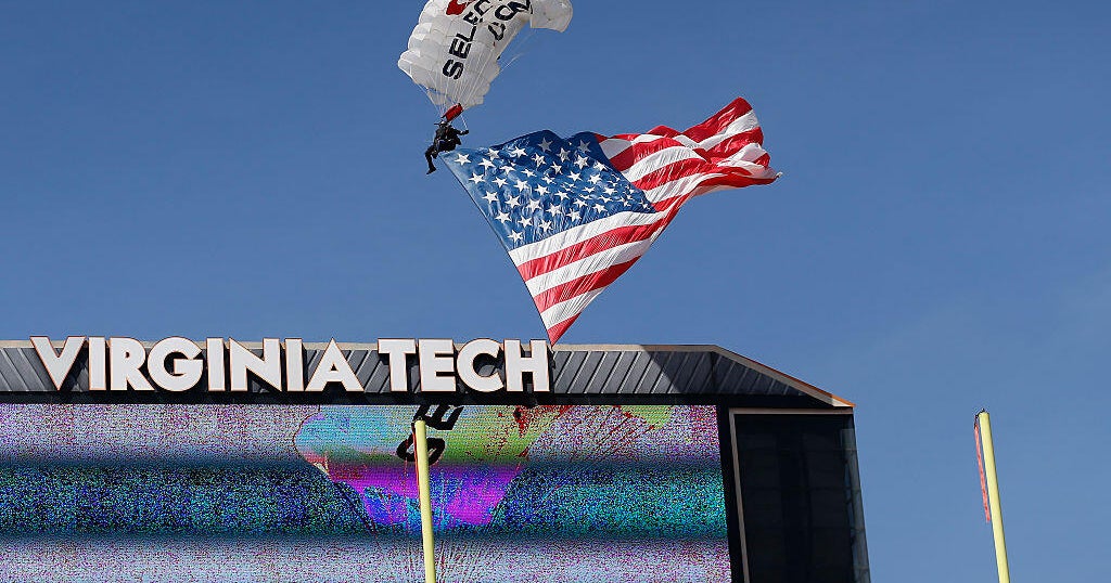 Skydiver crashes into scoreboard Virginia Tech