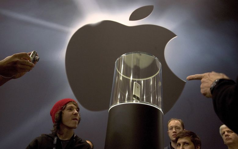 People check out the new iPhone on display at MacWorld on January 10, 2007 in San Francisco, California.