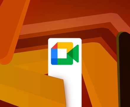 Google Meet logo against an orange and red background