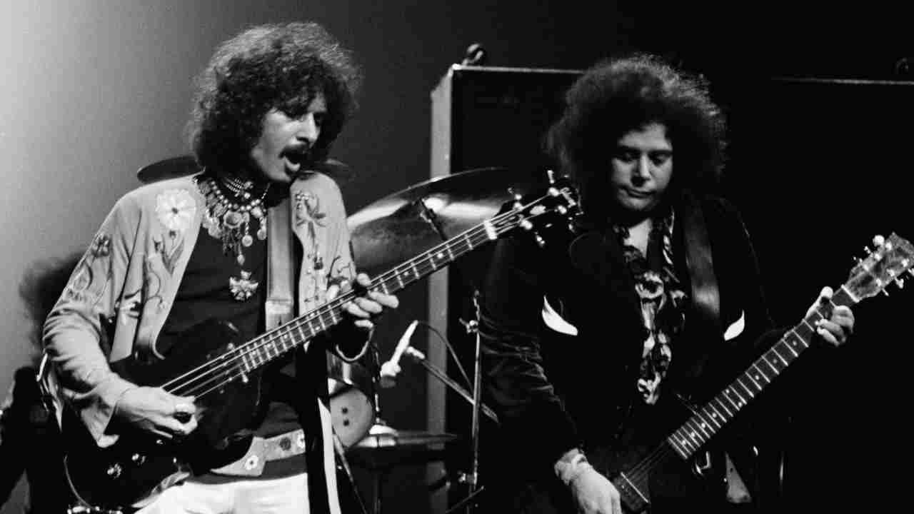 Mountain&rsquo;s Felix Pappalardi and Leslie West performing onstage in the early 1970s