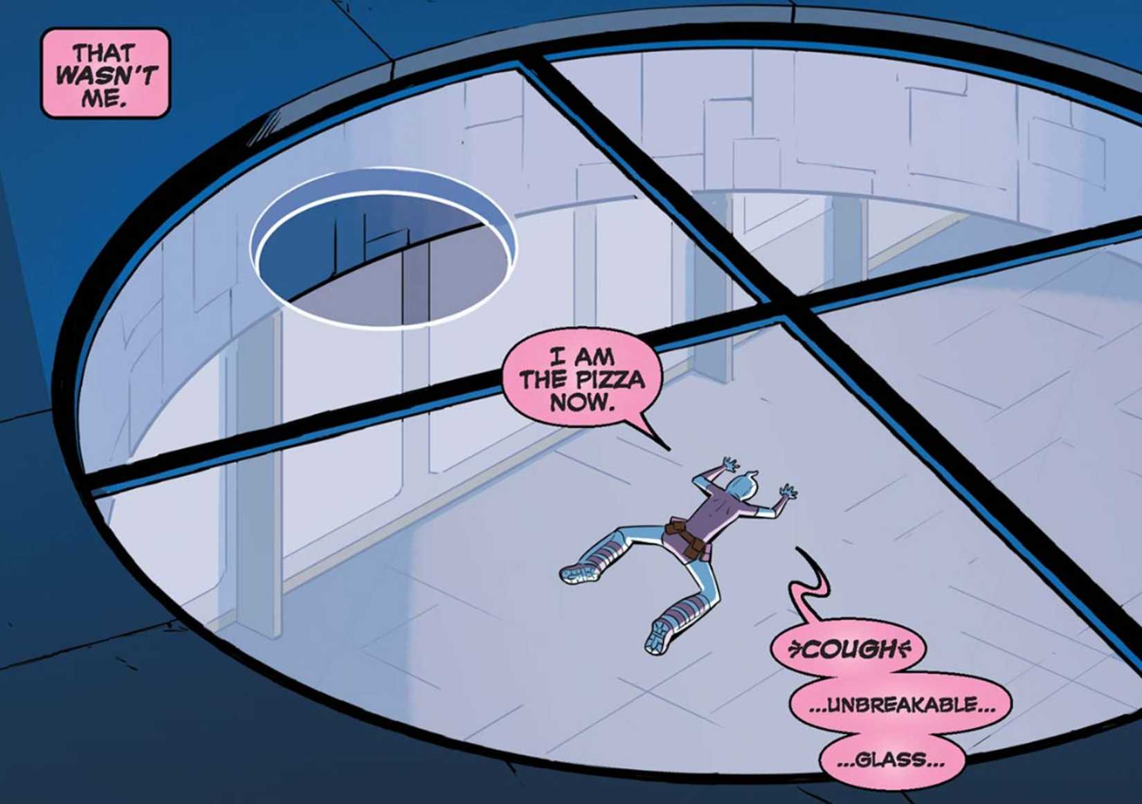marvel comics unbelievable gwenpool 1, gwenpool falls face first onto a glass ceiling