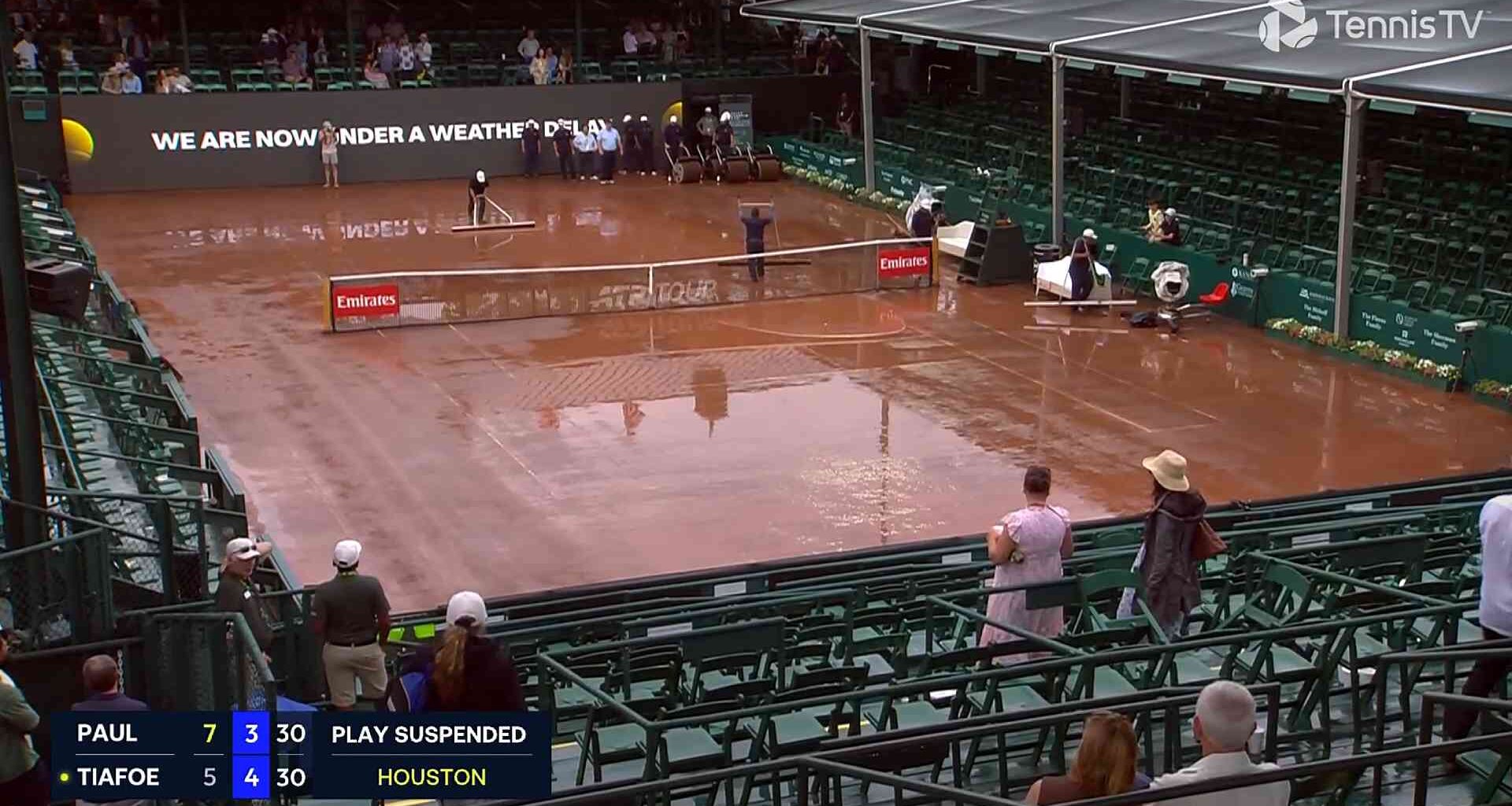 Houston semi-final between Tommy Paul and Frances Tiafoe was interrupted by rain.