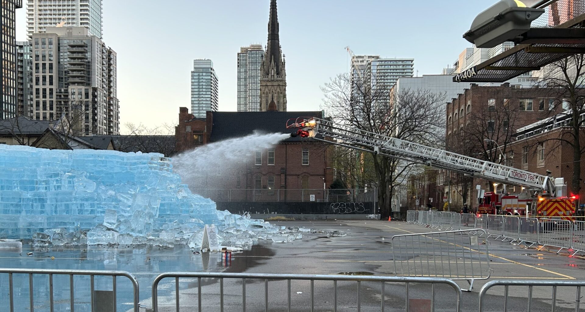 Toronto fire crews hose down, break apart large ice sculpture teasing Drake album after complaints