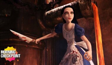 Alice holds a bloody knife.