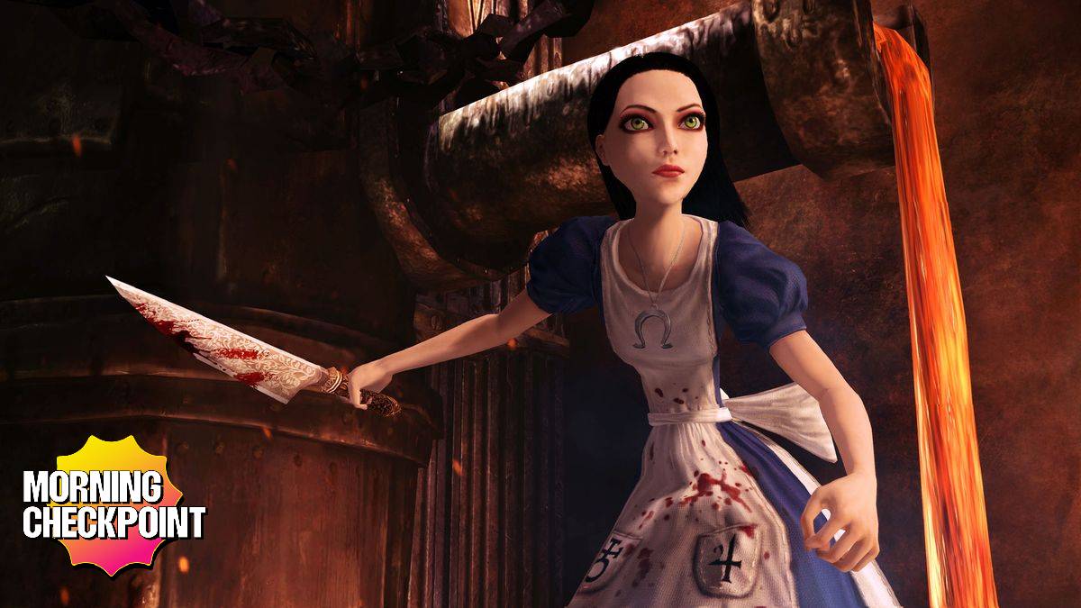 Alice holds a bloody knife.