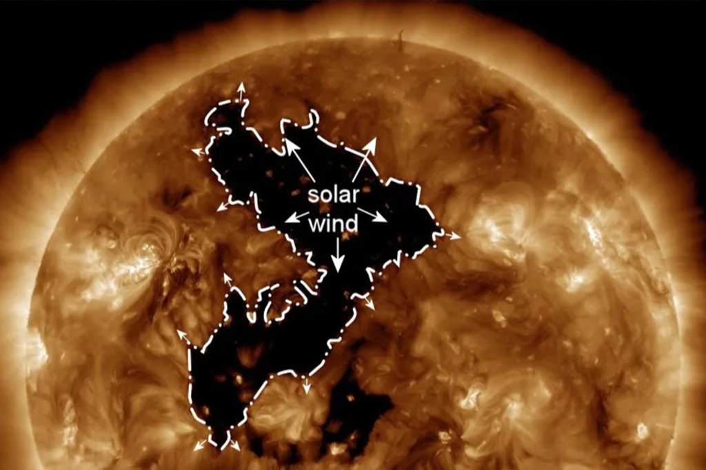 Swath of black in sun's atmosphere.