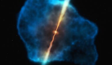 This illustration depicts a gas halo surrounding a quasar in the early Universe. Credit: M. Kornmesser/ESO