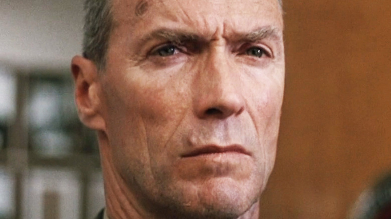 Clint Eastwood's Thomas Highway is seen in closeup in Heartbreak Ridge