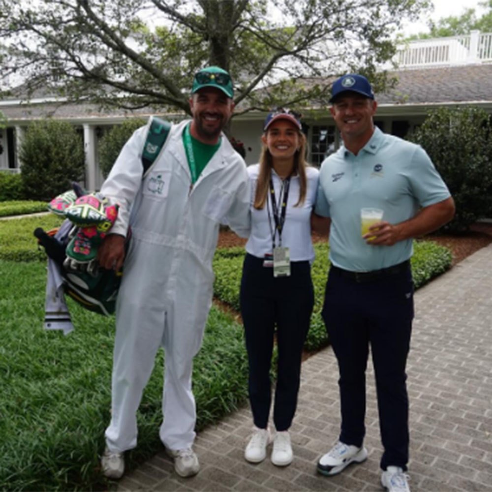 (L-R) Greg Bodine, Kai Trump and Bryson DeChambeau at the 2026 Masters at Augusta National Golf Club in  Augusta, Georgia. Masters. 