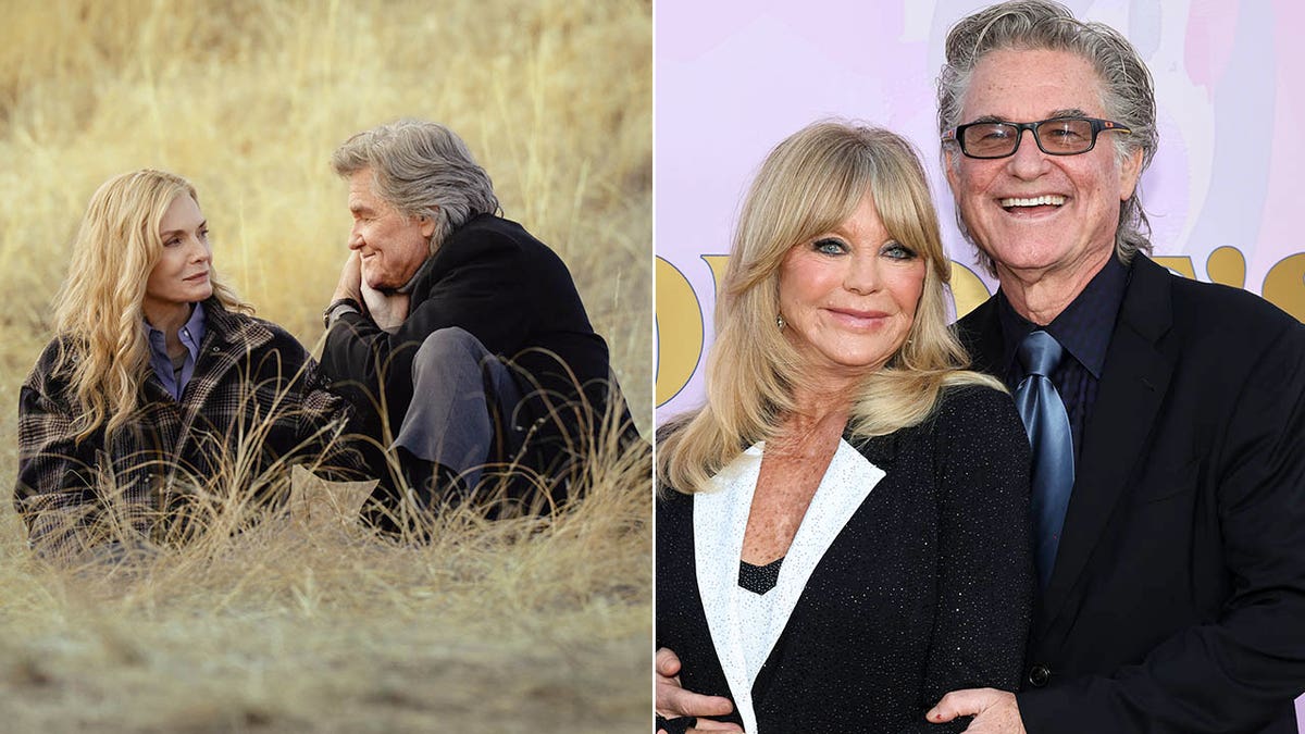 A split of Kurt Russell and Michelle Pfeiffer in The Madison and Kurt with Goldie on the red carpet