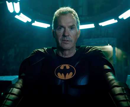 Michael Keaton as Batman with the cowl off in The Flash