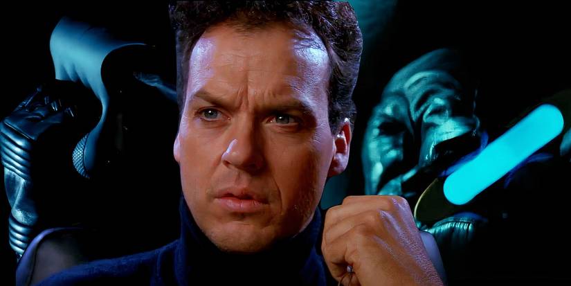 Michael Keaton's Batman with the linelauncher and acid pellets