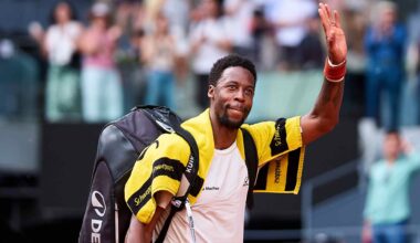 Gael Monfils bids farewell to the Madrid crowd on Thursday.