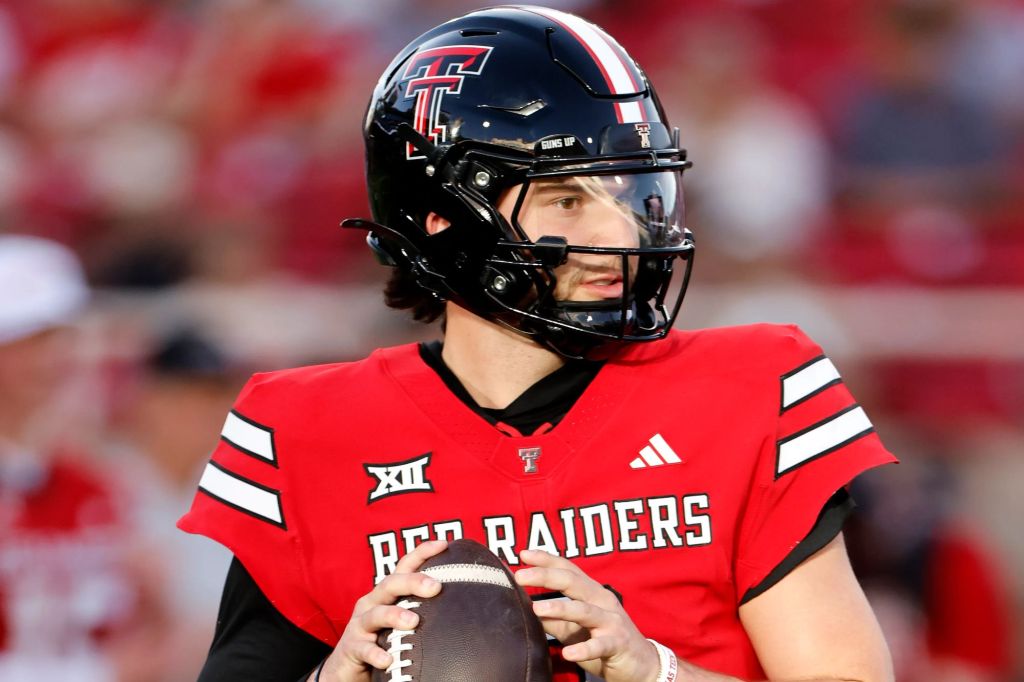 An image collage containing 1 images, Image 1 shows Brendan Sorsby, quarterback for the Texas Tech Red Raiders, holding a football during the 2026 Spring Football Game
