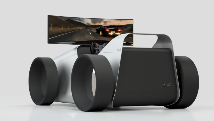 toy car aesthetics inform domestic driving simulator made of curved aluminum and plywood - 4