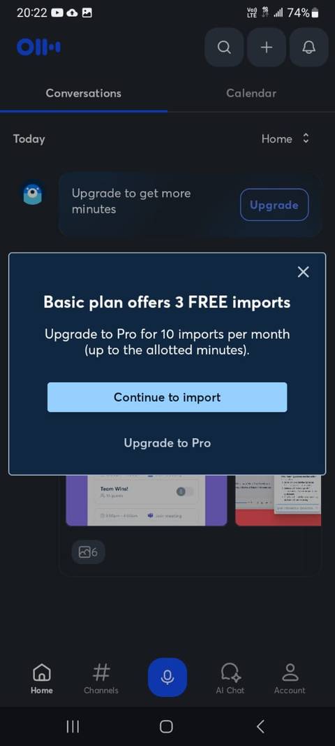 Otter dialog box showing import limits
