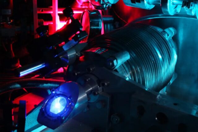 A vacuum chamber used to measure electron transitions in atomic hydrogen