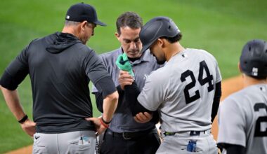 Yankees' Dominguez to get more tests after getting hit on elbow