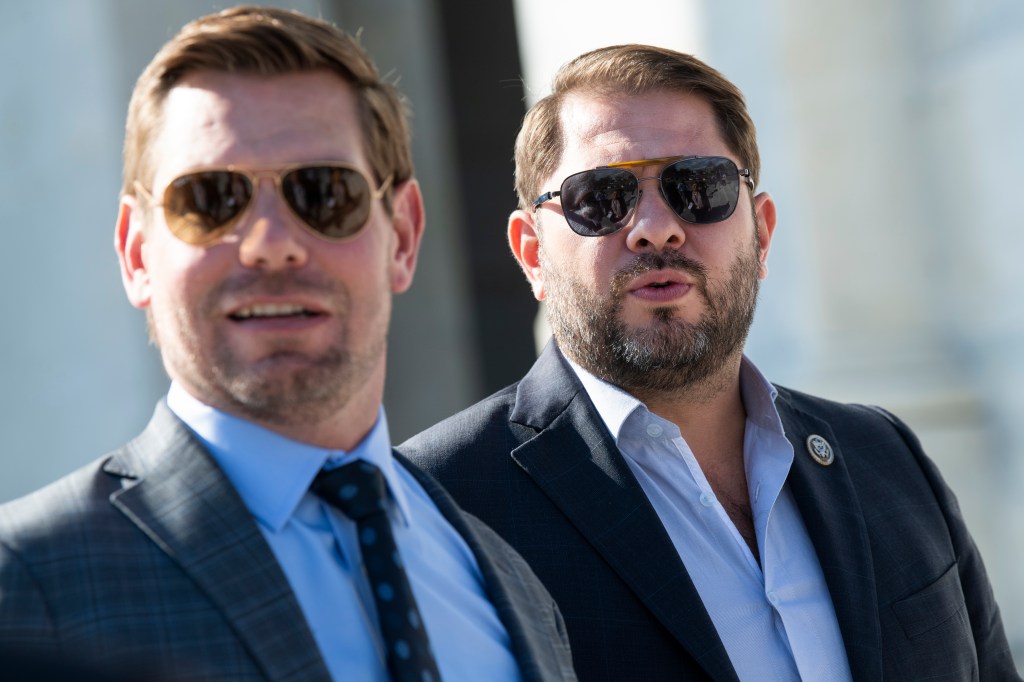 Reps. Eric Swalwell and Ruben Gallego arriving at the U.S. Capitol.