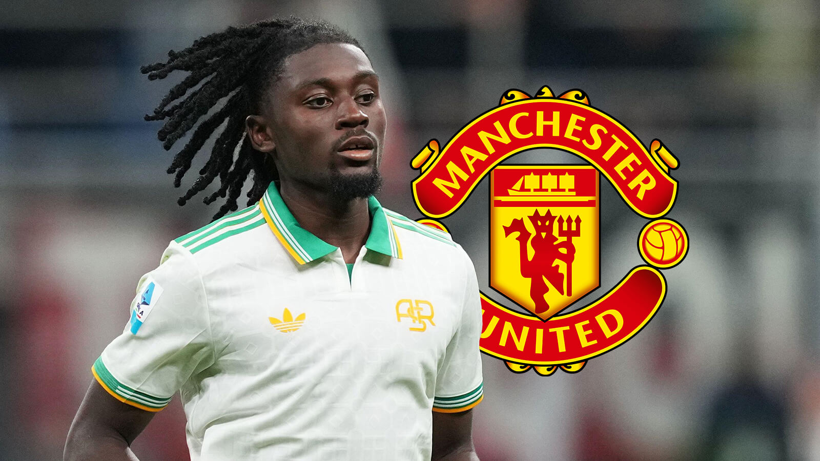 Roma star Manu Kone with Man Utd badge