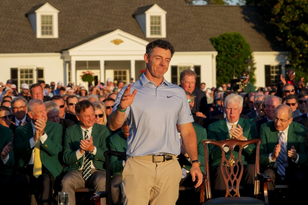 Rory McIlroy celebrates winning The Masters
