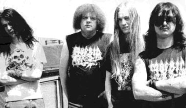 Napalm Death posing for a photograph in the late 1980s