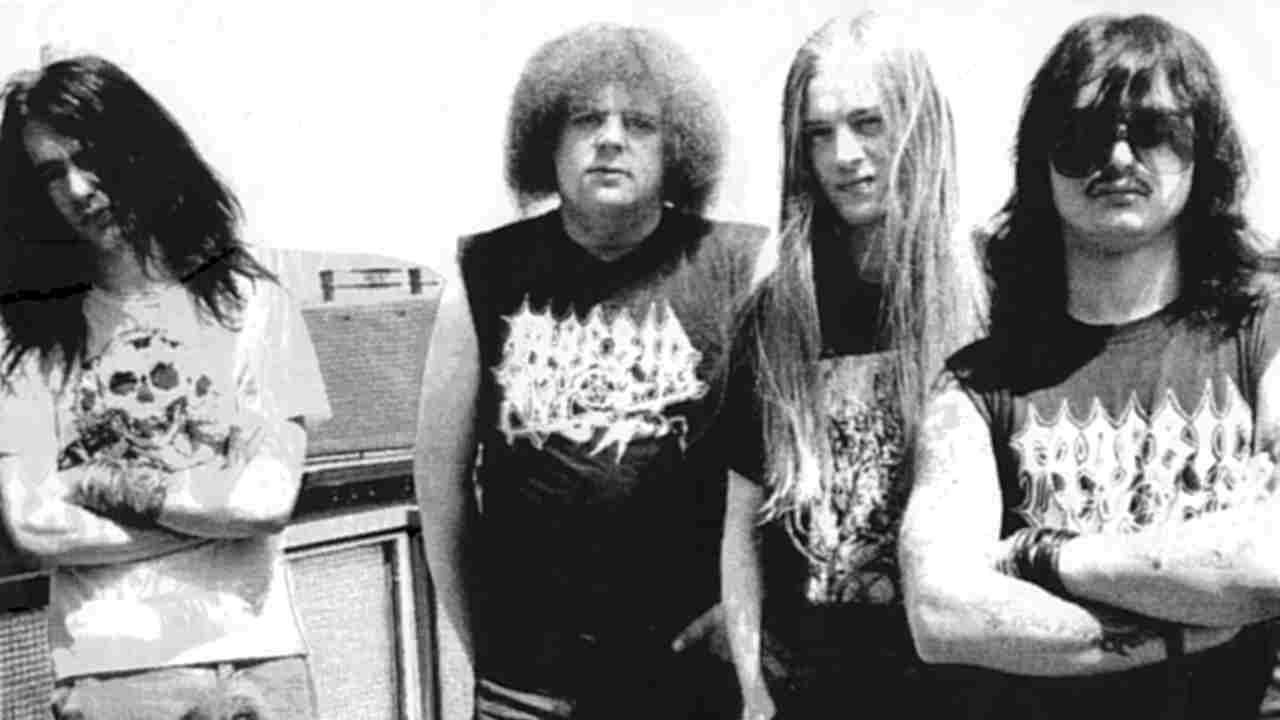 Napalm Death posing for a photograph in the late 1980s