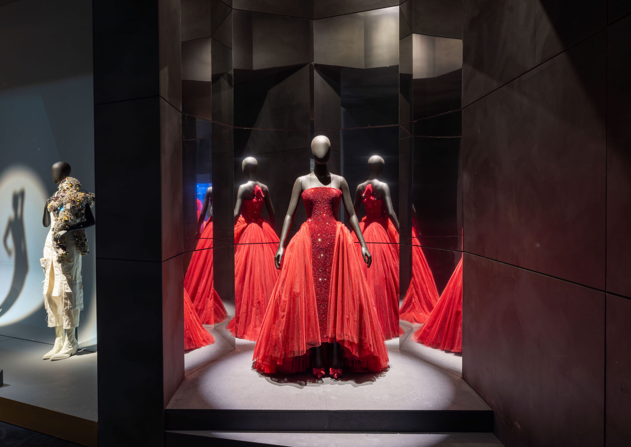 Installation view of “Schiaparelli: Fashion Becomes Art,” at the V&A Museum in London