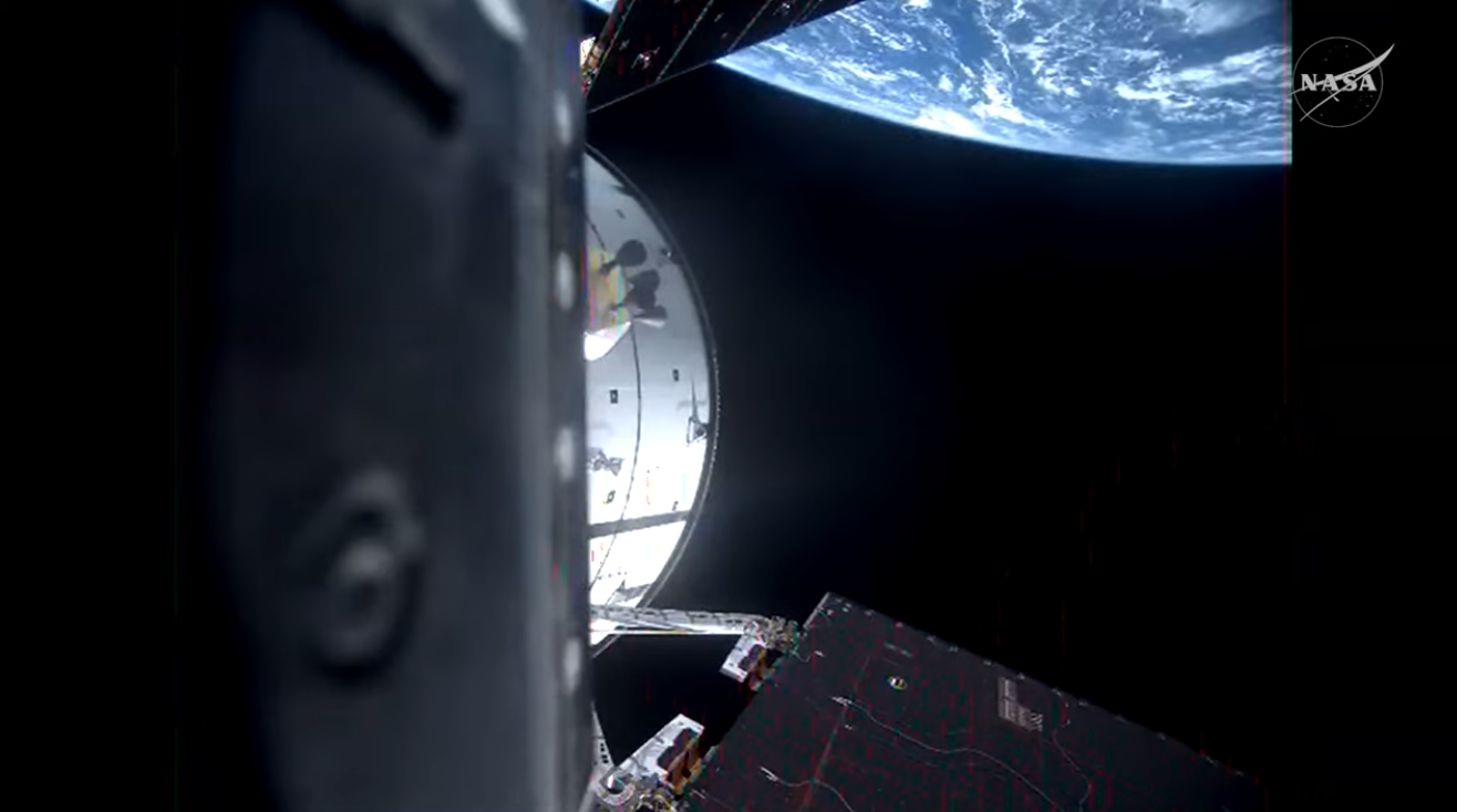 View of the Earth's horizon from NASA’s Orion spacecraft as it orbits above the planet. The Artemis II test flight will take NASA astronauts Commander Reid Wiseman, Pilot Victor Glover, and Mission Specialist Christina Koch, and CSA (Canadian Space Agency) astronaut Mission Specialist Jeremy Hansen, on an approximately 10-day mission around the Moon and back to Earth.