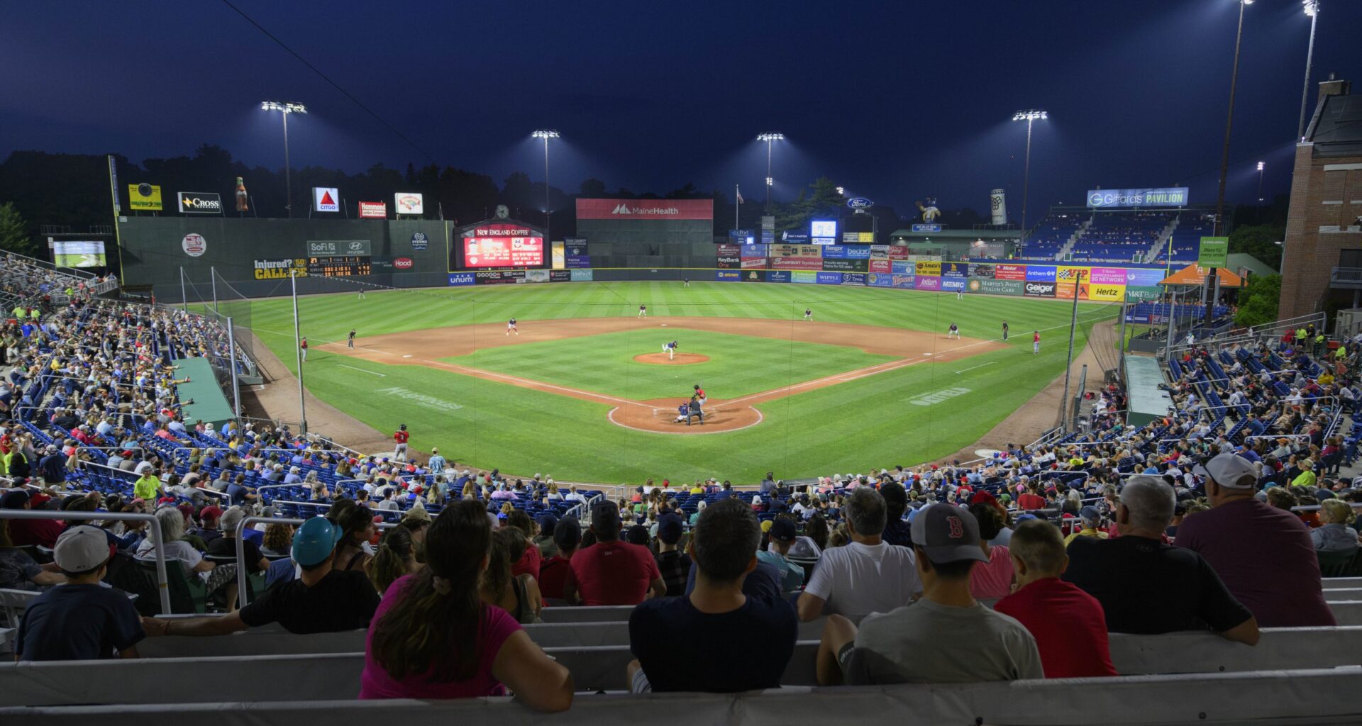 Portland Sea Dogs night baseball game at Hadlock Field.