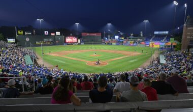 Portland Sea Dogs night baseball game at Hadlock Field.