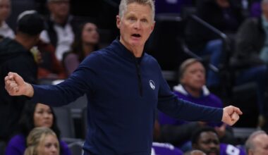 Golden State Warriors head coach Steve Kerr reacts (AP Photo/Scott Marshall)
