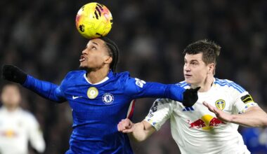 Jaka Bijol battles with Joao Pedro for the ball