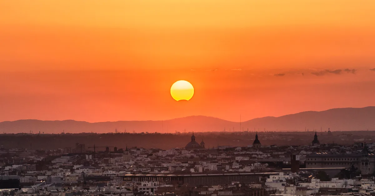 Partial solar eclipse over Madrid, Spain. Credit: Cavan Images / Getty Images