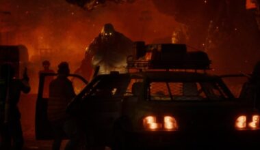 A monster appears in a red smoke.