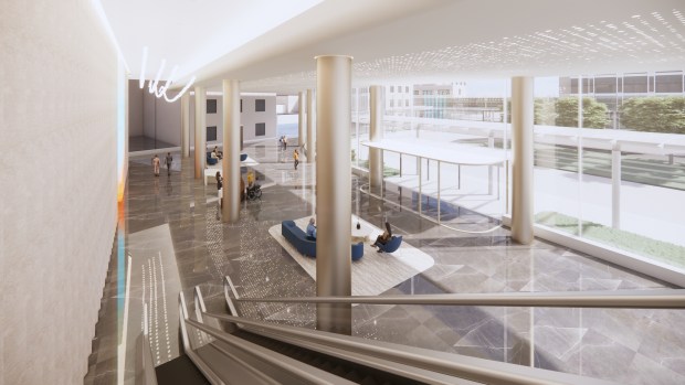 A view of the lobby of the $950 million in-patient and surgical tower planned for Hartford Hospital. (Hartford HealthCare)
