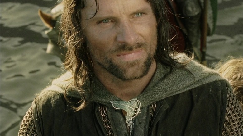 Viggo Mortensen as Aragorn looking up in The Lord of the Rings: The Return of the King