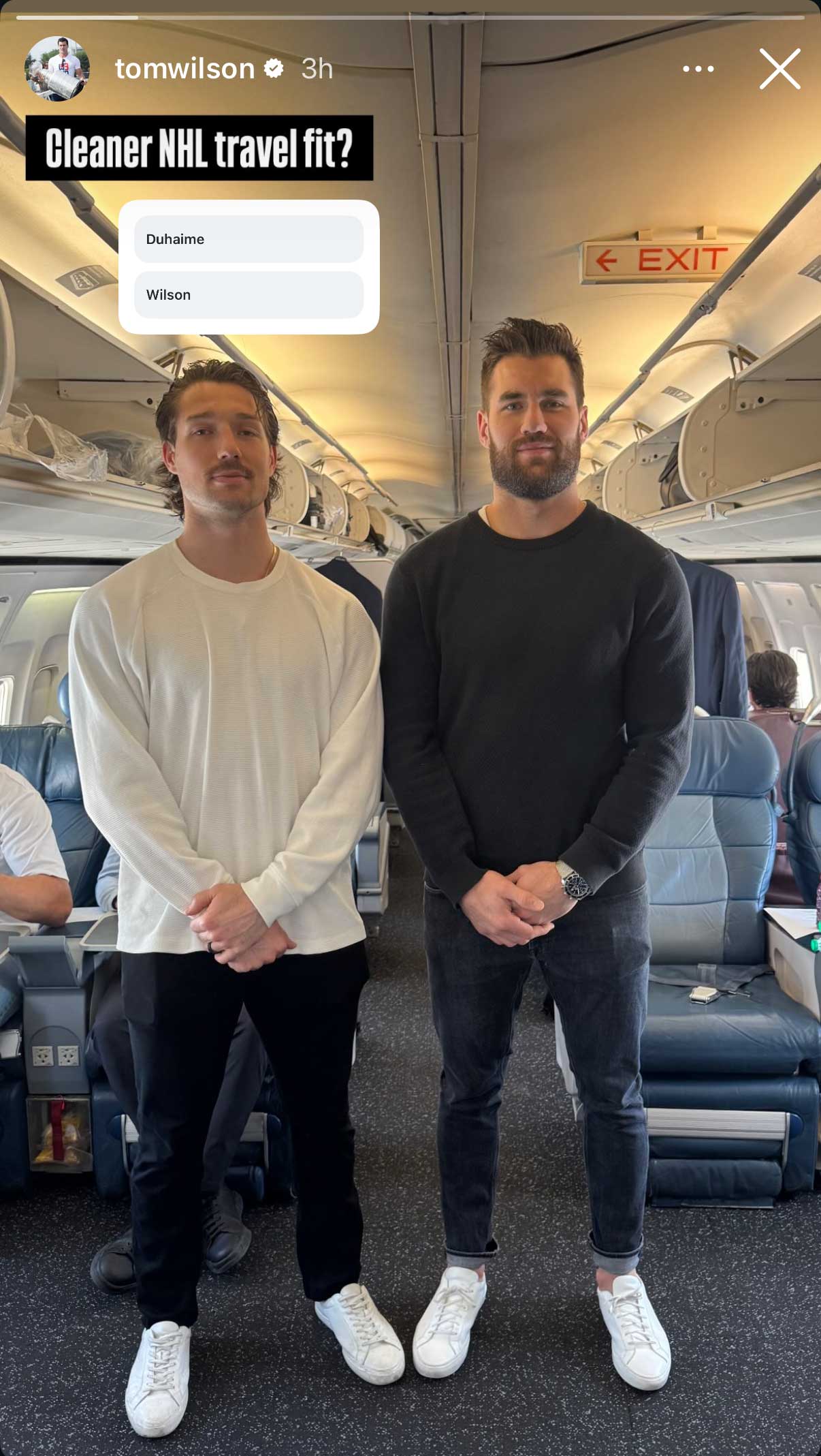 Tom Wilson and Brandon Duhaime pose together in a photo