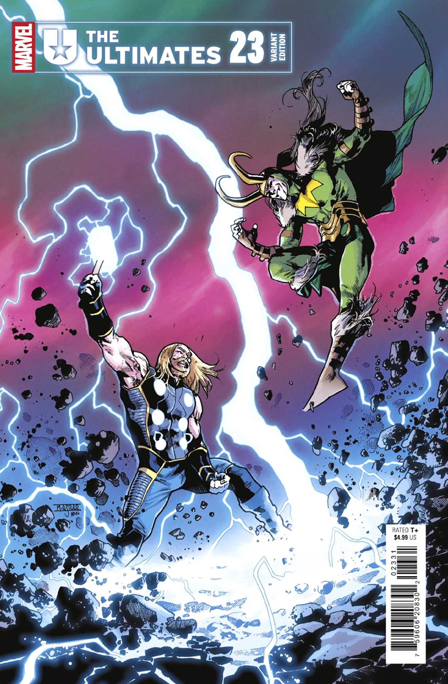 ultimates 23 cover art by Mahmud Asrar of thor vs loki