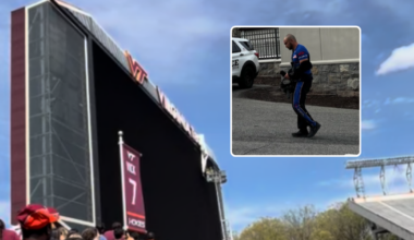 Viral skydiver breaks silence after breaking Virginia Tech scoreboard