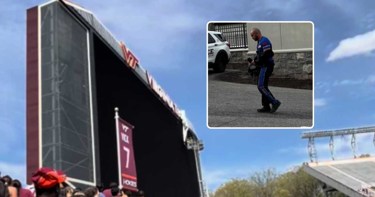 Viral skydiver breaks silence after breaking Virginia Tech scoreboard