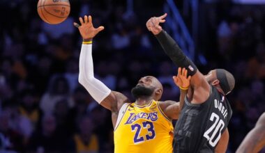 LeBron James and the short-handed Lakers surprise Rockets 107-98 in playoff opener